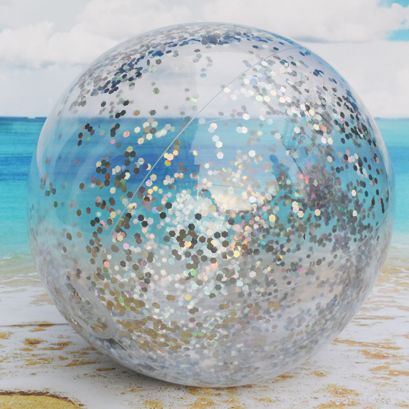 pvc充气沙滩球 透明亮片球儿童成人玩具球 透明海滩球 亮片填充球