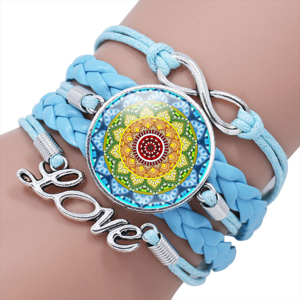 佛教圣物曼陀罗花图案宝石编织手链 宗教周边配饰 幸运符手工手链