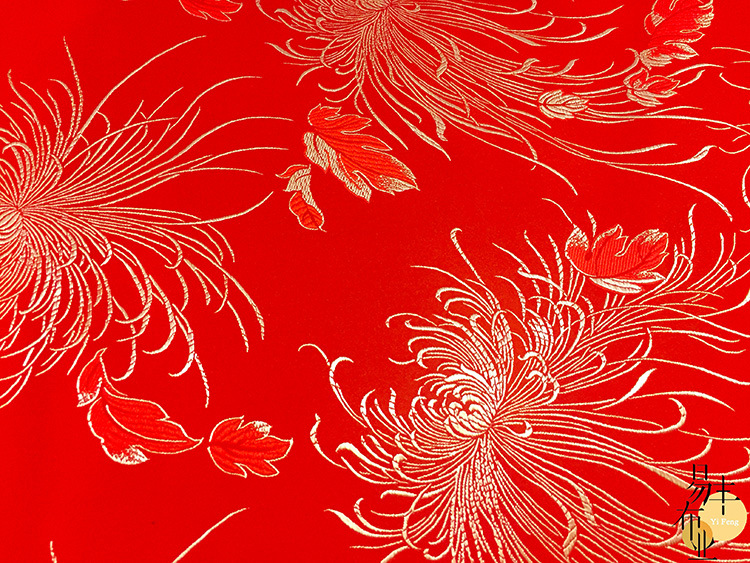 仿三五吊菊真丝织锦缎丝绸面料唐装汉服旗袍寿衣童装新娘装布料