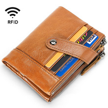 欧美油蜡真皮男士钱包多功能钱夹RFID防盗刷多卡位卡包短款零钱袋