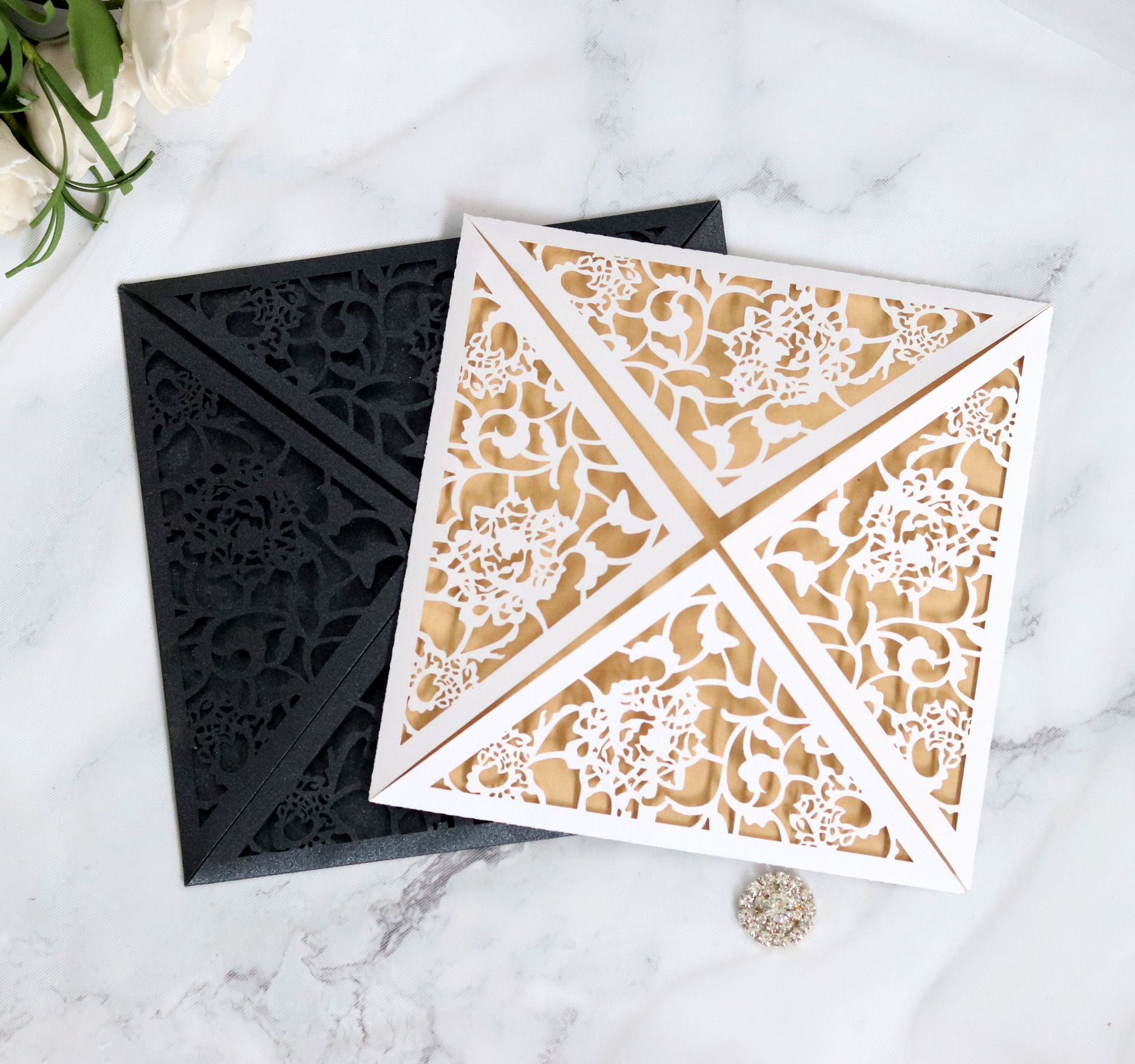 欧式花纹 简约镂空请柬 纯白庆典贺卡 漂亮邀请函 请帖打印卡片