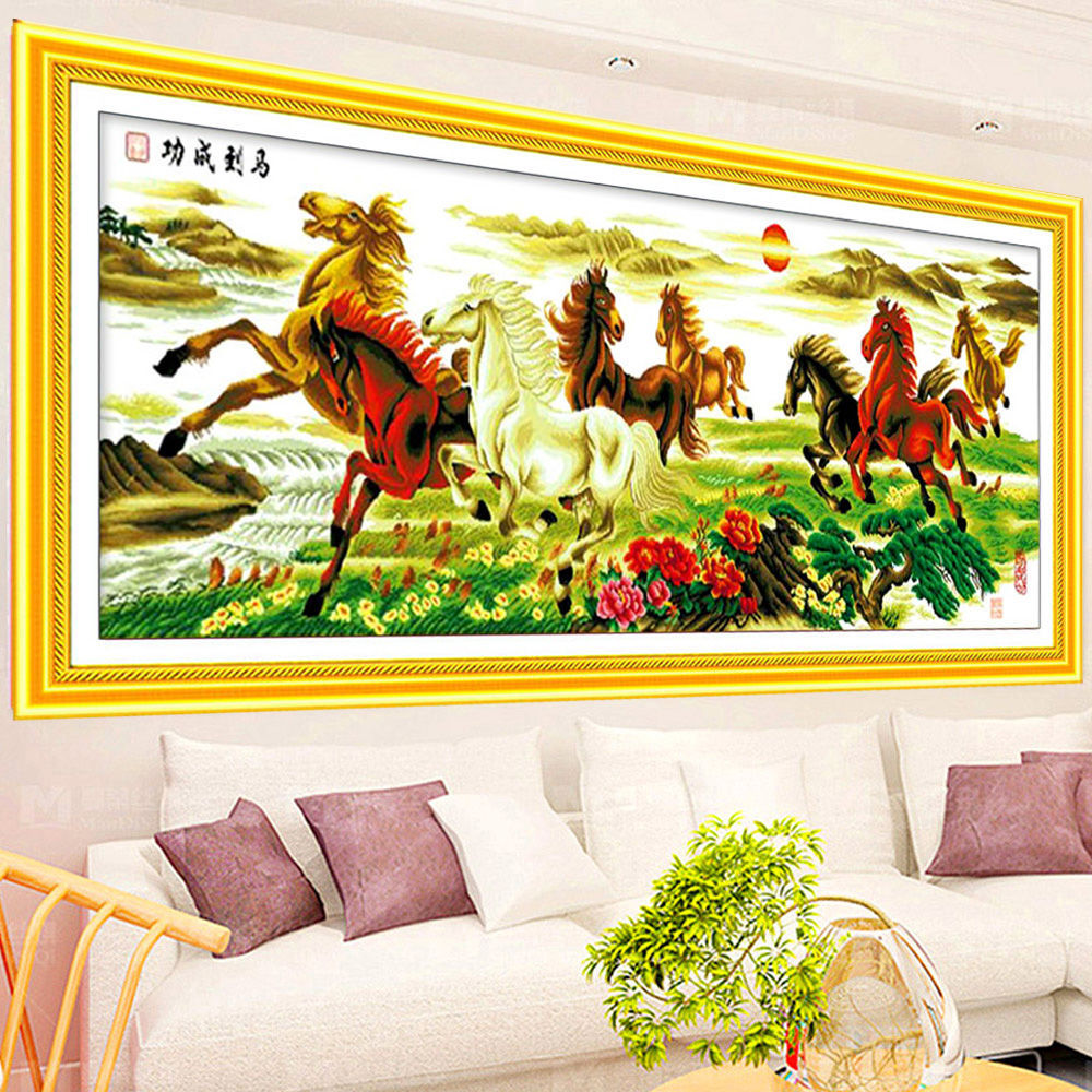 八骏图 (马到成功)永恒经典豪华版客厅书房贴钻十字绣满钻钻石画