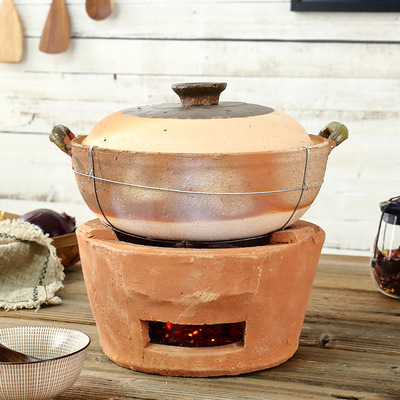 木炭火锅小炉子 港式打边炉炭炉 陶土家用 老式涮烧碳炉砂锅泥炉