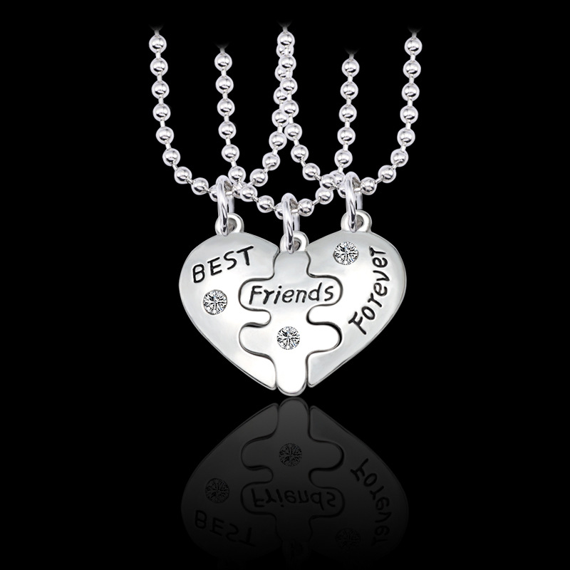 欧美分裂心形好朋友闺蜜字母bestfriendforever三条套装项链潮