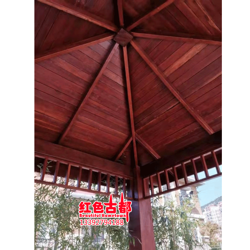 仿古实木户外亭子花园庭院风景区度假山庄四角六角凉亭古建凉亭