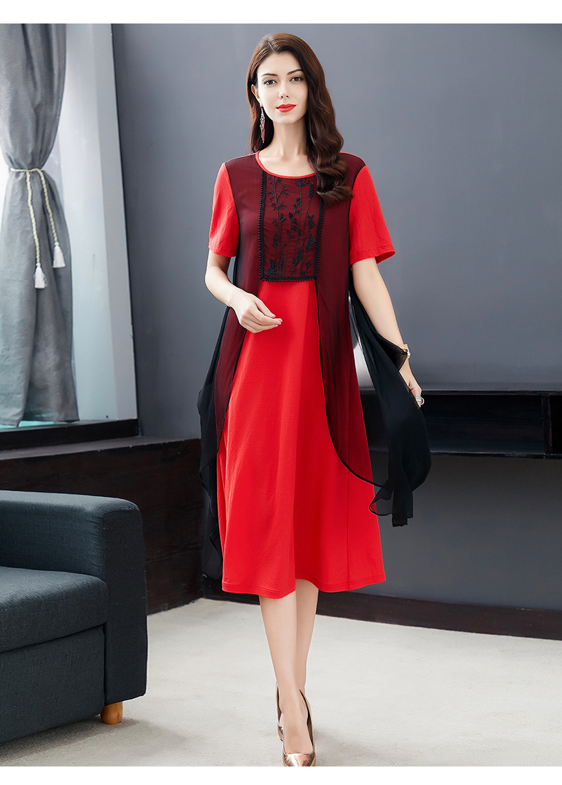 高端复古民族风短袖圆领a字裙连衣裙货号ne19563
