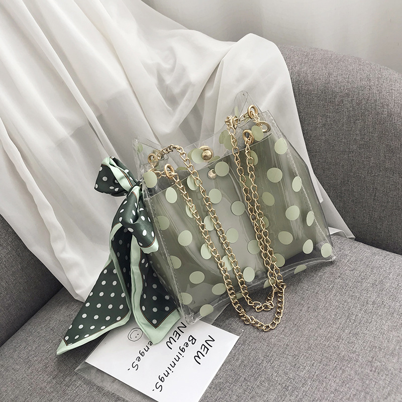 Polka Dot Small Bag for Women 2019 New Korean Style Scarf Bucket Bag Western Style Transparent Jelly Shoulder Messenger Bag