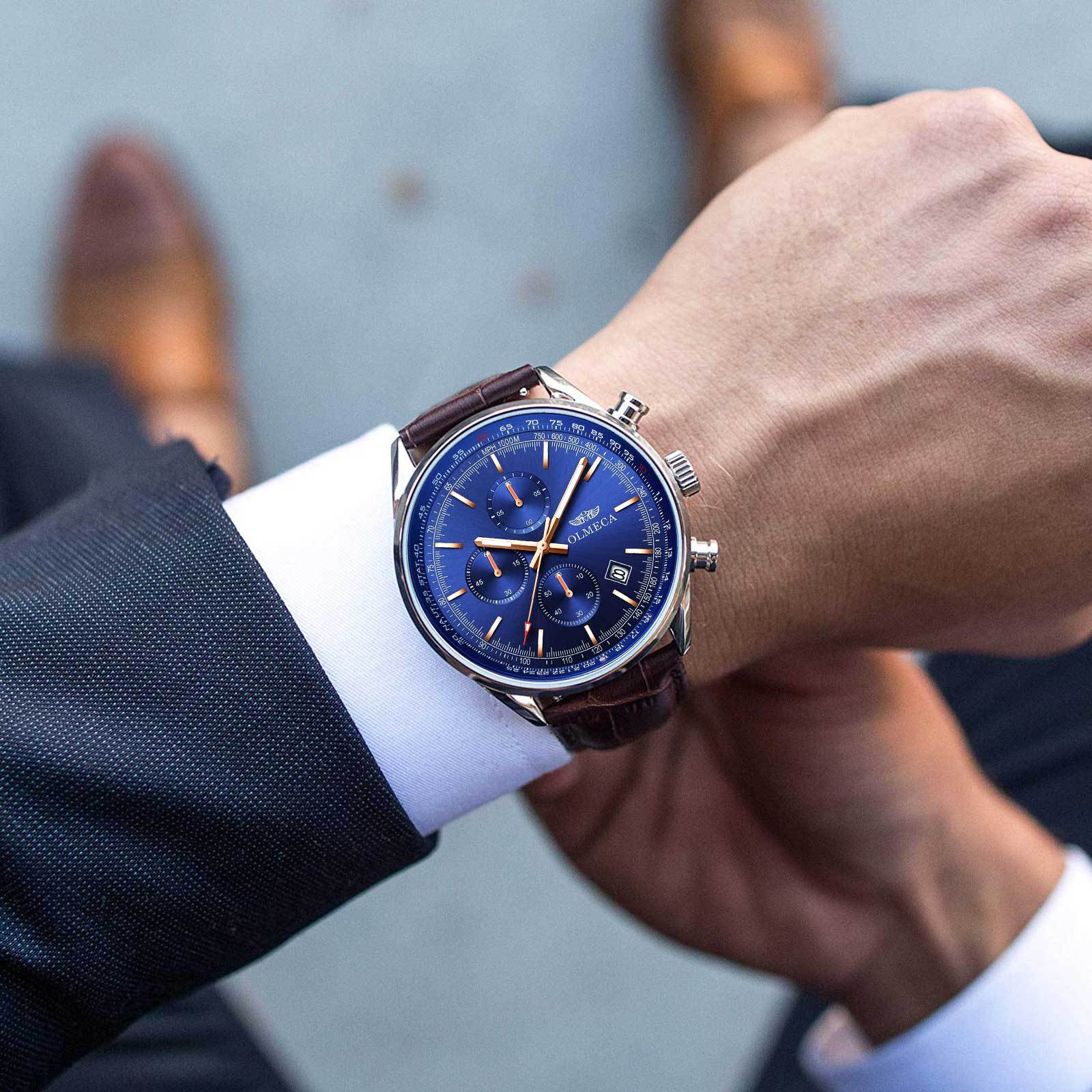 olmeca锗石保健磁疗能量手表多功能运动不锈钢蓝宝石男士手表