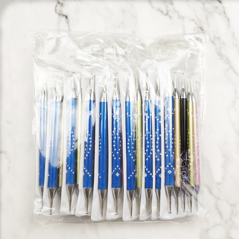 外贸货源美甲工具点钻笔 双头点花笔五支装 高档金属杆勾花点珠笔