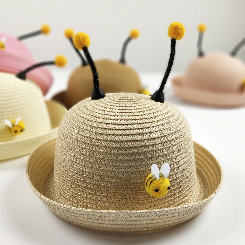 可爱小蜜蜂儿童透气草帽春夏季宝宝百搭遮阳帽韩版时尚沙滩帽批发