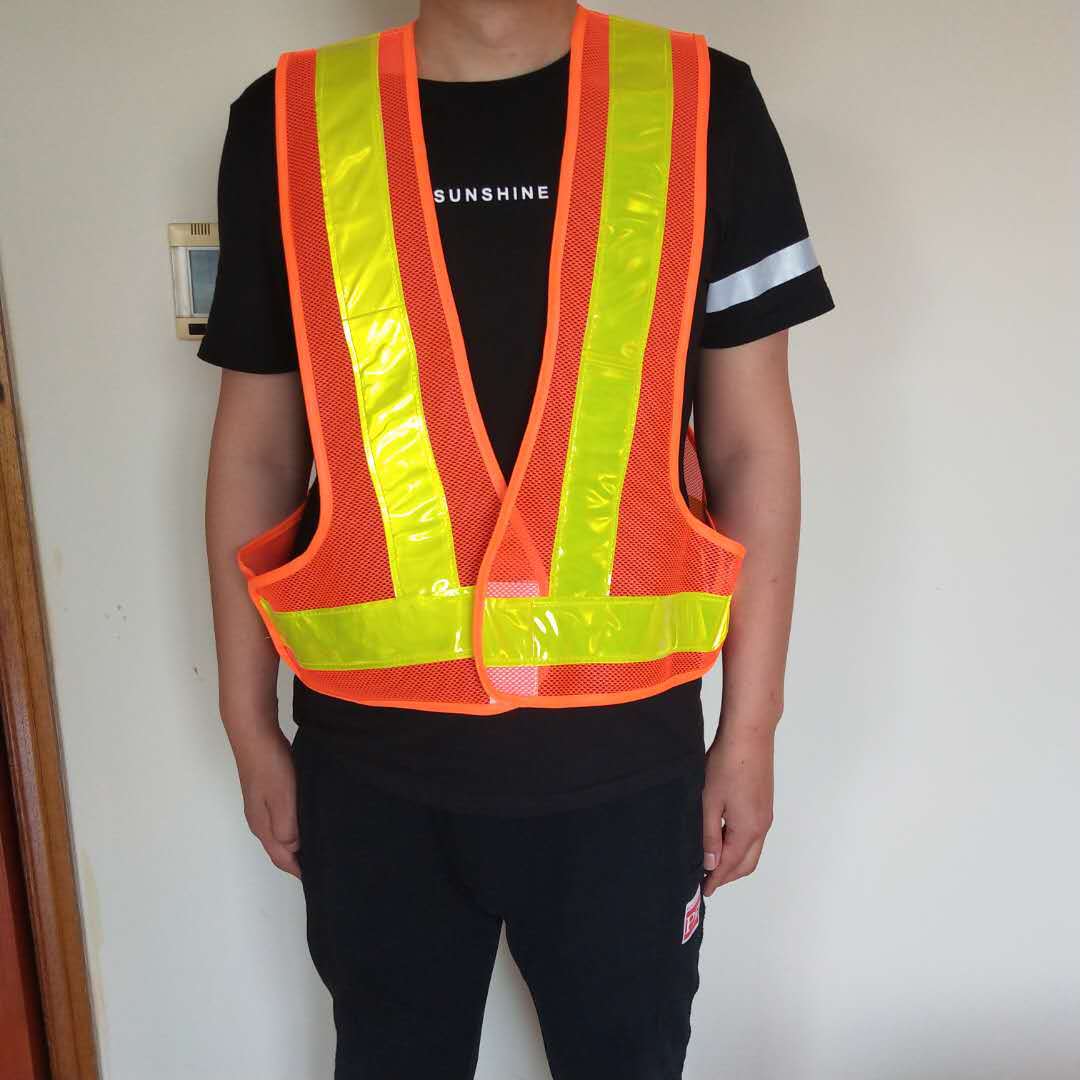 透气渔网布v型反光马甲交通指挥反光衣建筑施工骑行反光背心印字