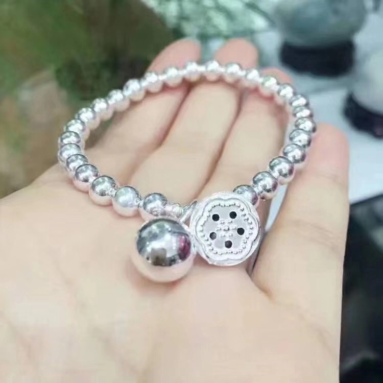 s990银圆珠手链女时尚转运珠银手串女款银饰品生日礼物