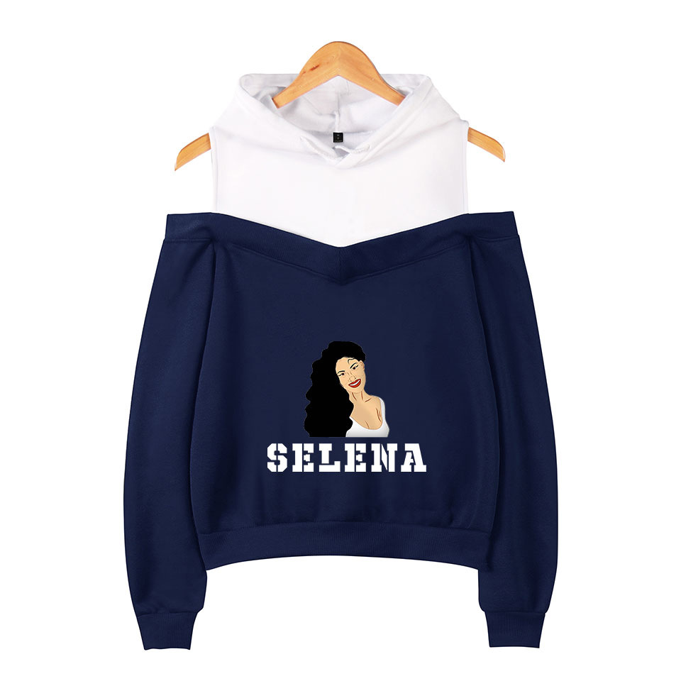 亚马逊新品 selena quintanilla周边 性感女款露肩屌带连帽卫衣秋
