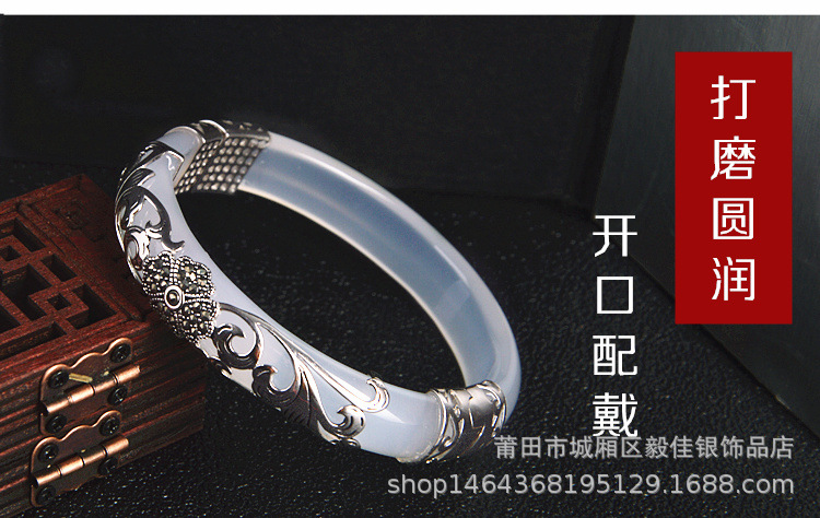 天然玉髓猫眼石a货925银包玉花开富贵女手镯送妈妈老婆情人节礼物