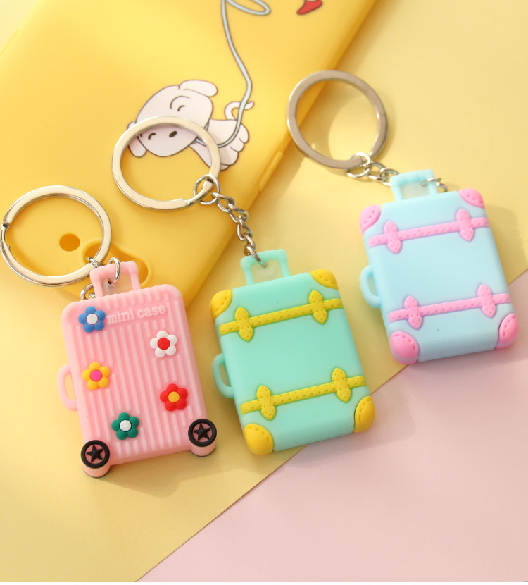 网红ins花朵行李箱吊坠情侣钥匙扣 可爱彩花旅行箱公仔钥匙链挂件