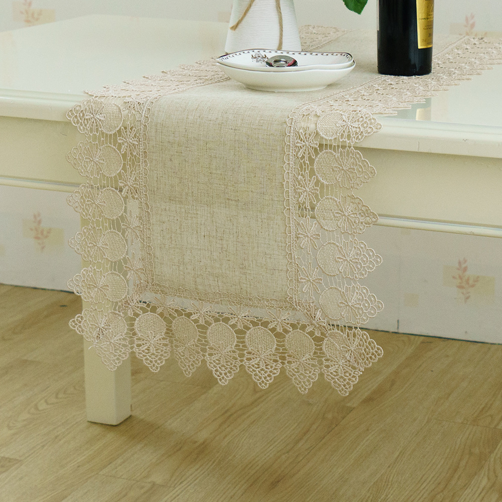 Simple Linen Polyester Linen Solid Color Rectangular Embroidered Tablecloth Boxer Table Runner Coffee Table Cloth Tablecloth