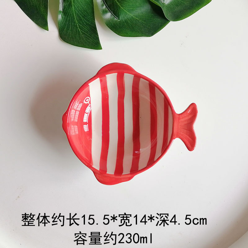 Wholesale Net Red Ceramic Tableware Baby Children's Rice Bowl Dessert Bowl Creative Fish Shape Plate Household Large Fish Plate