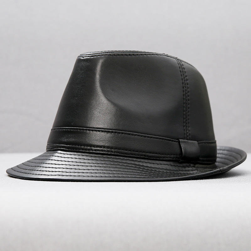海宁皮帽子秋冬季绵羊皮礼帽男士户外大檐帽大亨帽爵士帽工厂直销
