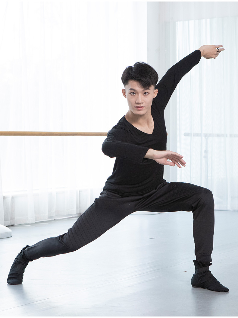 红舞鞋男v领舞蹈练功长袖上衣健身拉丁舞上衣练功健美操服35331