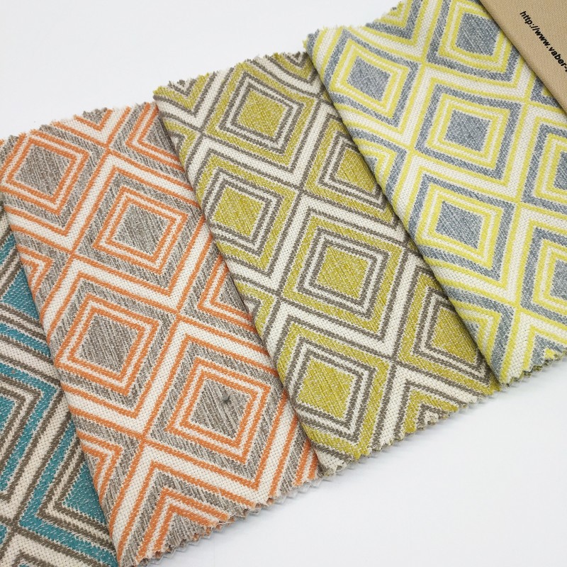 现货供应涤纶色织几何菱形提花布料沙发抱枕家居装饰面料批发