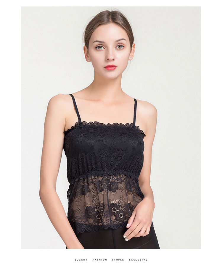 夏季新款真丝吊带抹胸带胸垫女士桑蚕丝针织蕾丝裹胸围胸打底内衣