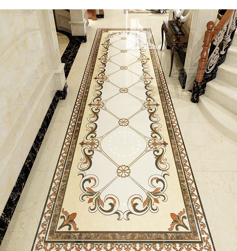 汇心陶 欧式客厅镀金瓷砖拼花地砖800x800 走廊过道玄关抛晶砖60