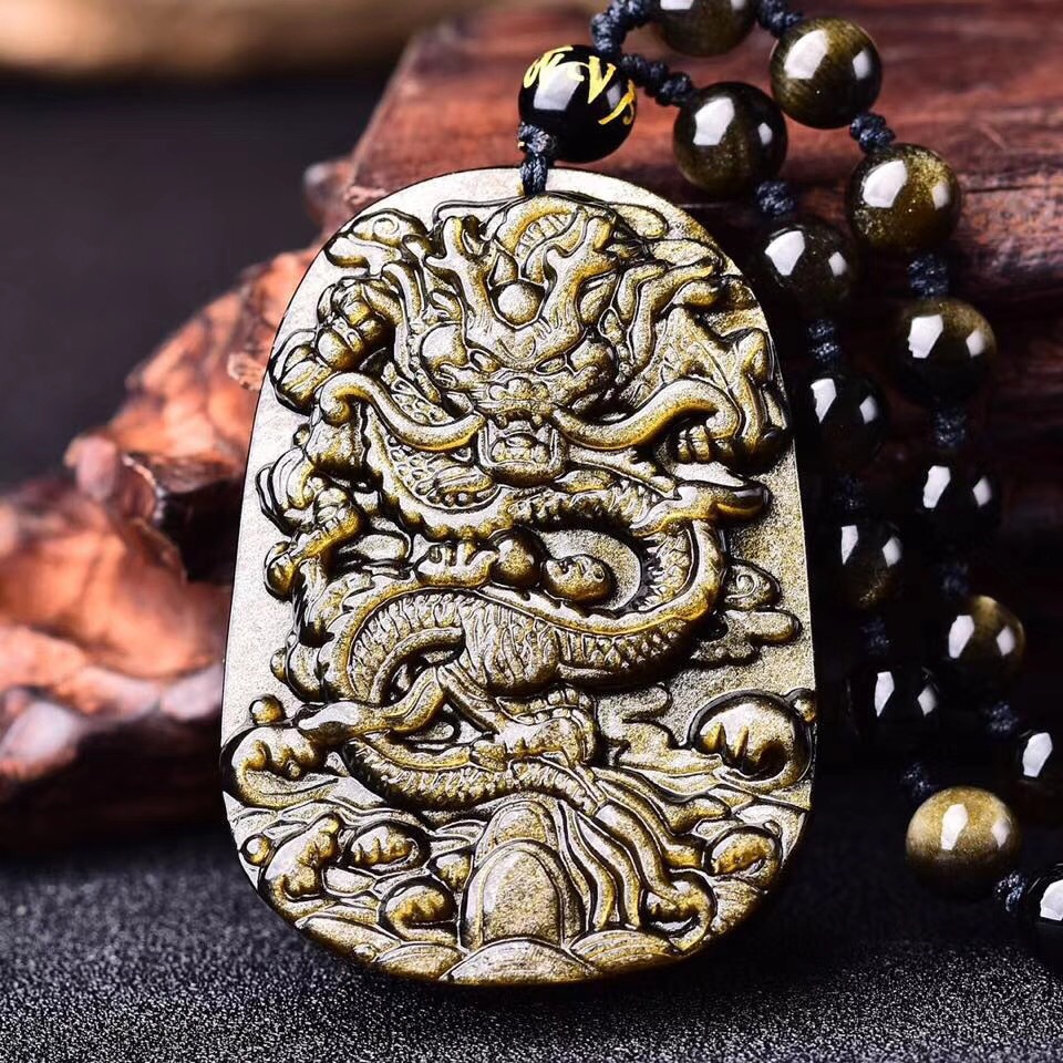 东海节高水晶金曜石龙牌吊坠男女款时尚项链饰品项坠批发供应