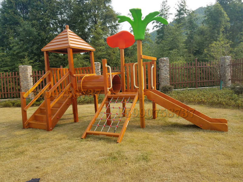 儿童木质滑梯幼儿园大型小博士公园黄花梨木制钻洞攀爬木滑梯玩具