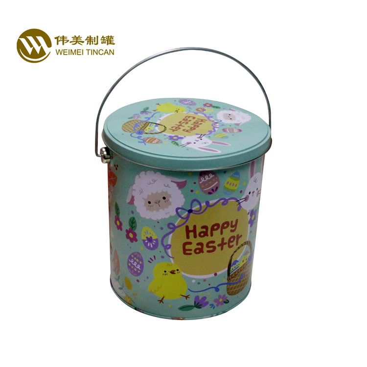 圆形马口铁饼干桶 马口铁手提小铁桶 带盖小冰桶 印花手提铁桶