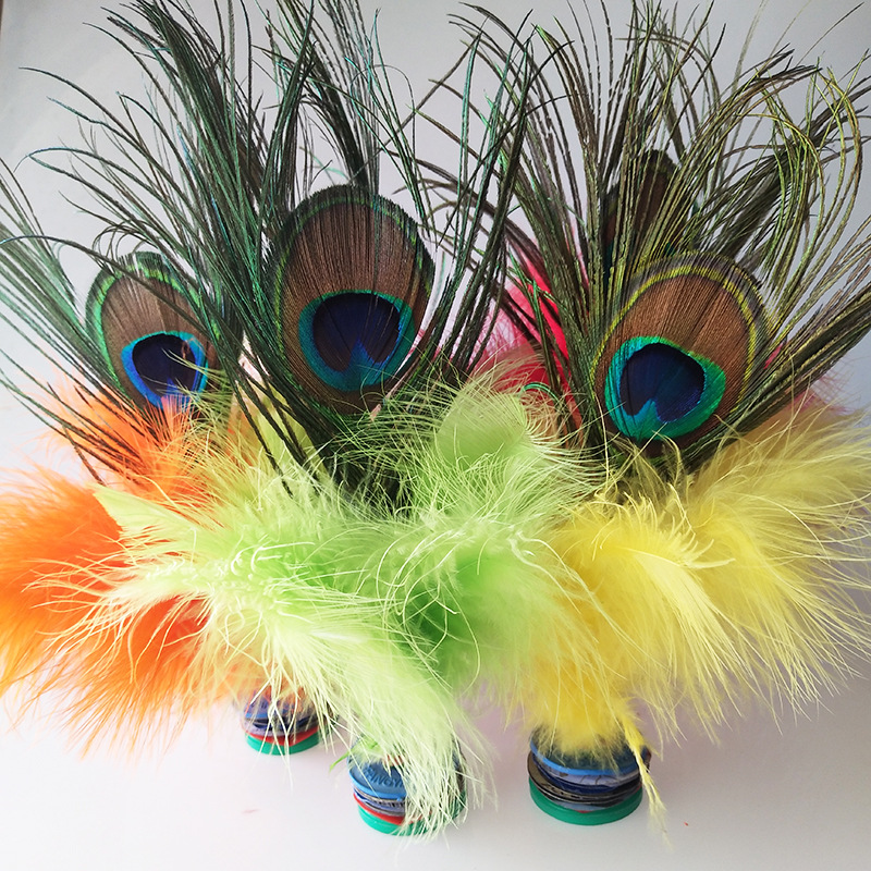 厂家批发毽子火鸡毛孔雀毽子成人健身儿童学生比赛专用彩色绒毛毽