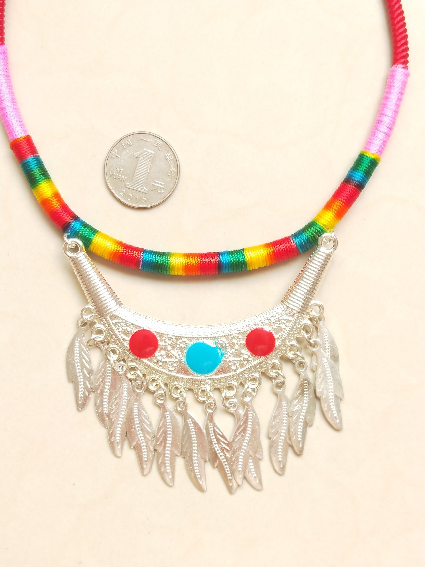 Ethnic Style Hand-Knitted Dragon Boat Festival Colorful Miao Silver Necklace Personalized Collar Ornament Wholesale