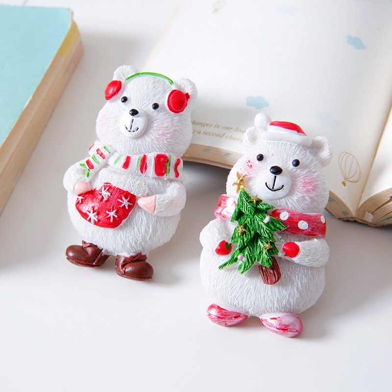 Small Gift Wholesale European and American Style Christmas Bear Refridgerator Magnets Three-Dimensional Magnetic Paste Message Sticker Resin Craft Home Ornament