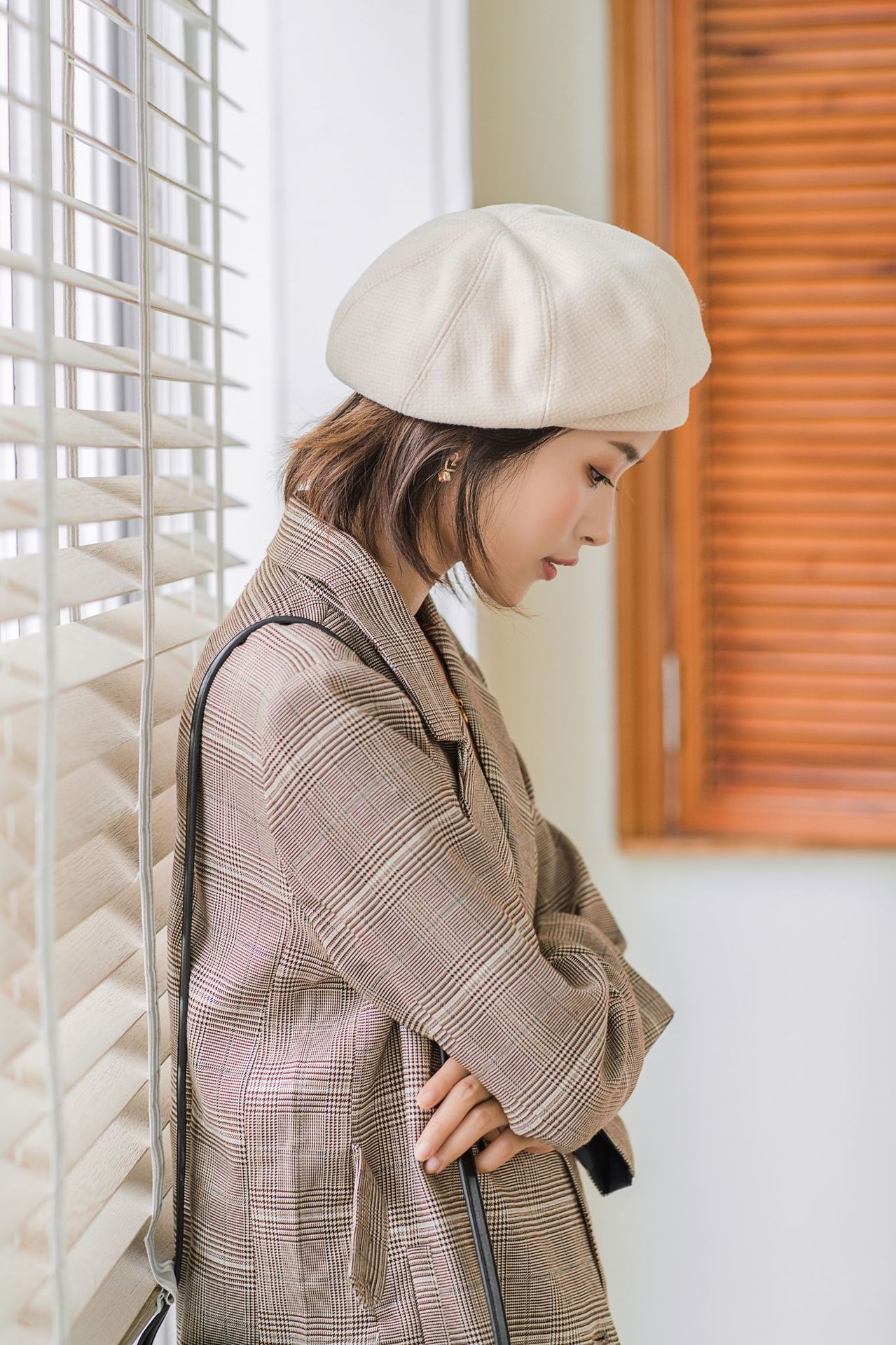 贝雷帽子女秋冬韩版潮百搭日系学生格子贝蕾画家帽可爱英伦南瓜帽