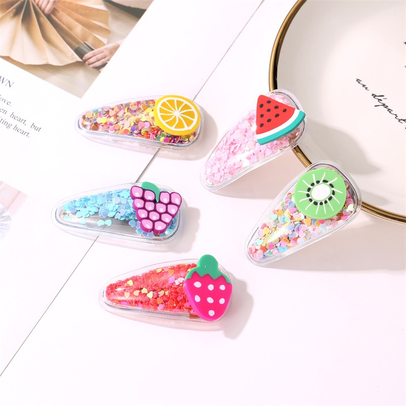 韩国彩色水果流沙发夹ins网红可爱水果蔬菜发卡pvc儿童bb夹刘海夹