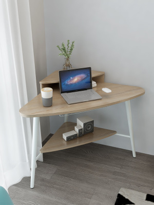 转角电脑桌墙角台式#~简易卧室书房书桌书架小户型三角桌子