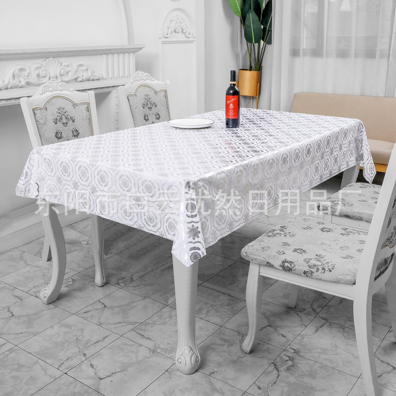 批发环保家用烫银蕾丝pvc桌布 20米/卷 防水防滑易清洗 厂家直销