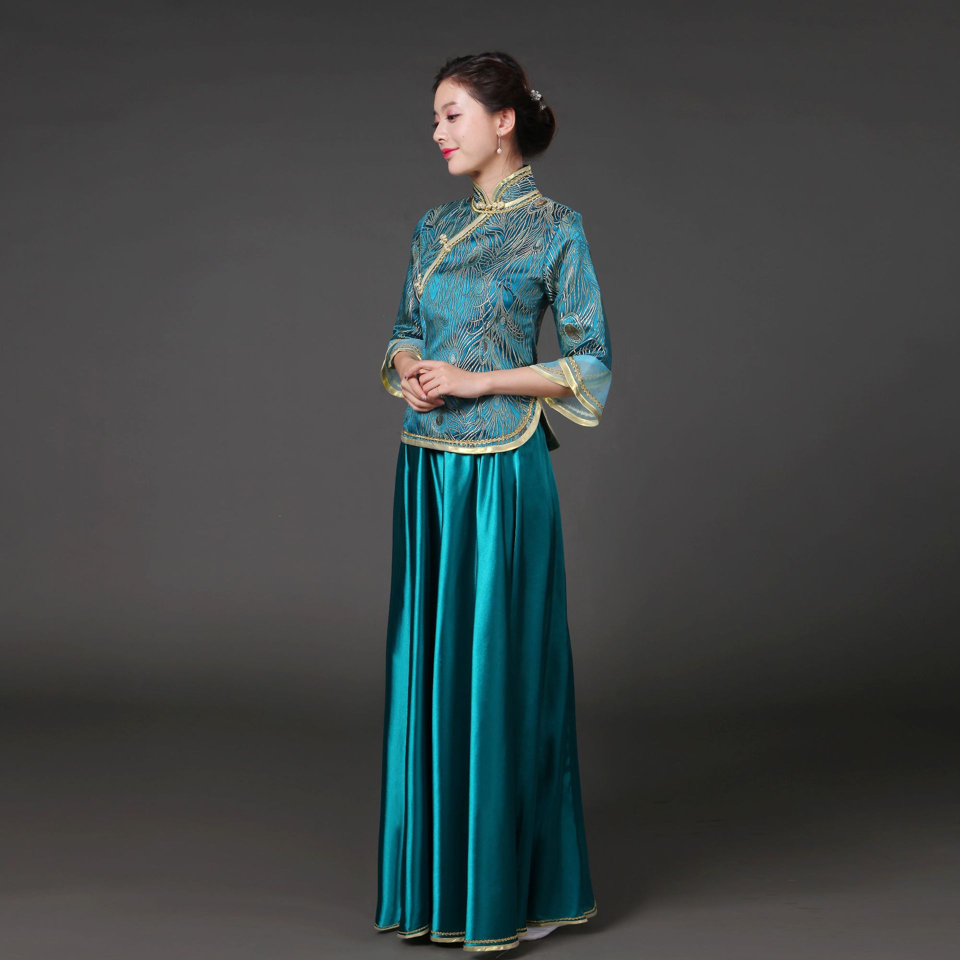 民国风大合唱团演出服装伴娘服装成人中老年古筝表演礼服高中学生