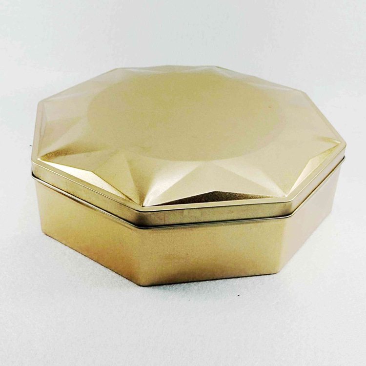 八角形扣底月饼铁盒 金属创意小熊饼干盒 中号图案定制月饼铁盒