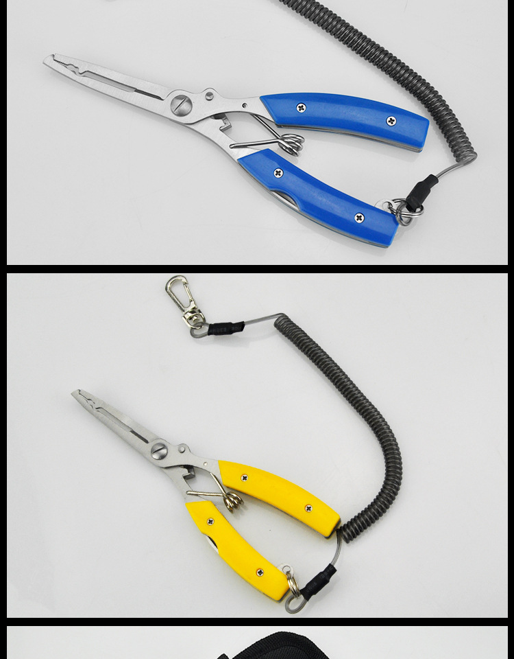 多功能路亚钳 不锈钢钓鱼钳子 长弯嘴带鱼鳞刀钓鱼剪套装现货批发