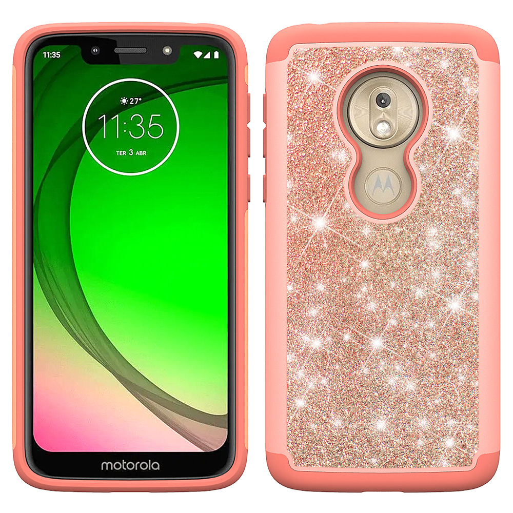 motog7play流沙闪粉二合一边框手机保护套 贴皮菱形纹手机壳