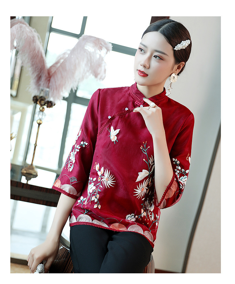 春新款重工刺绣花大码唐装中长款民族风上衣外套(货号 mbn19210)