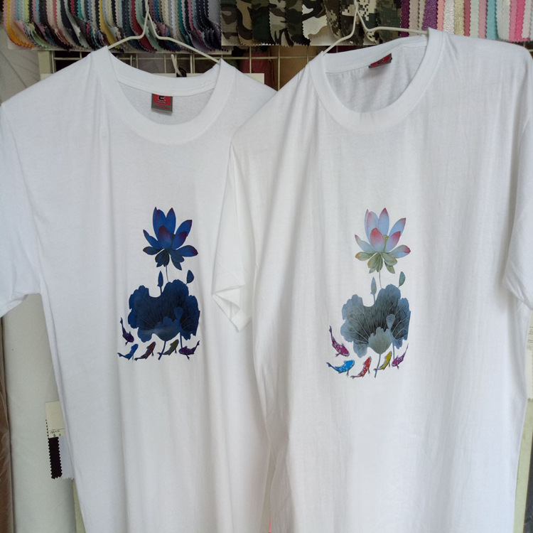 感温变色t恤 遇水变色短袖 中国风荷塘锦鱼短袖 感光变色衣服