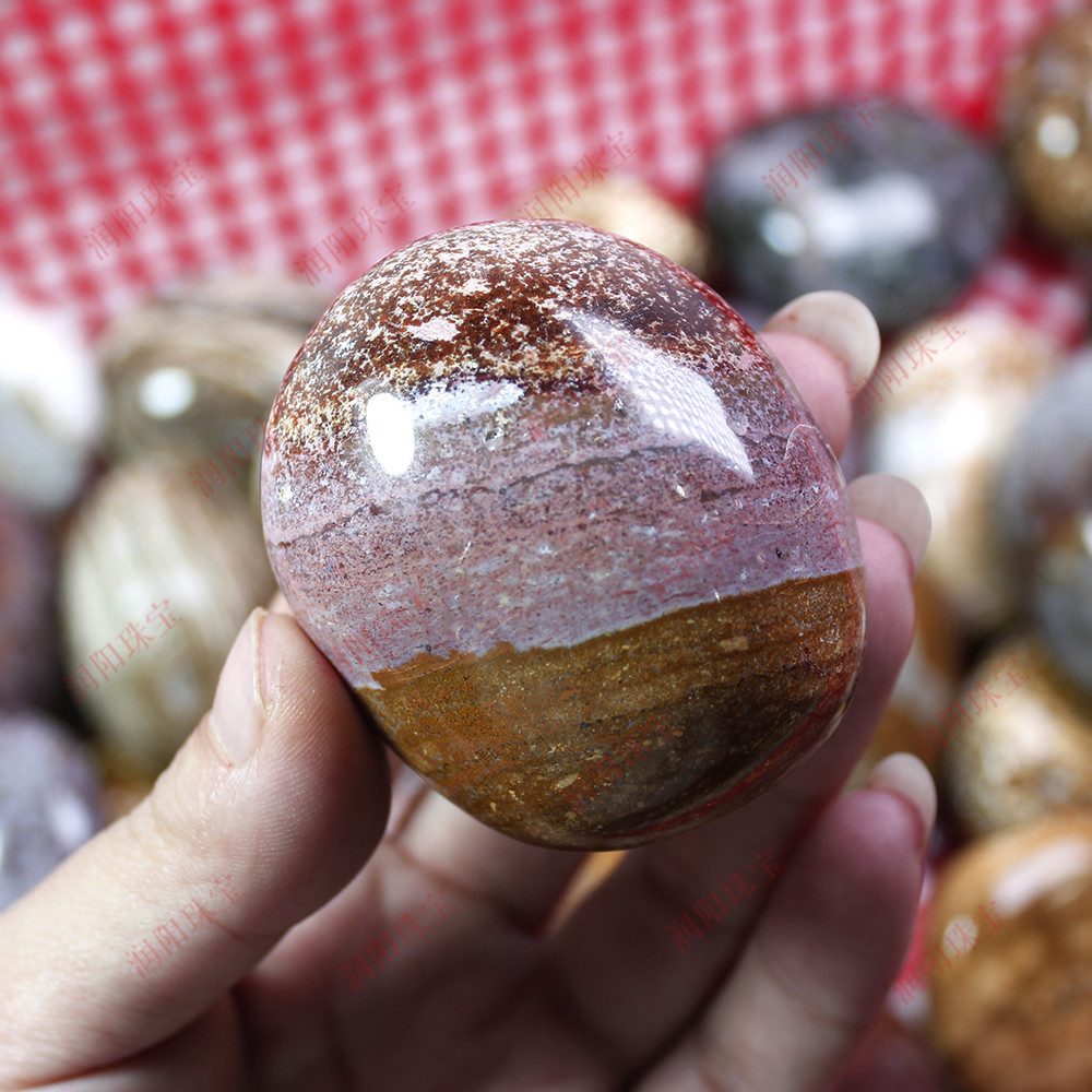 runyangshi天然水晶原石打磨抛光海洋碧玉花型玛瑙奇石手把玩件