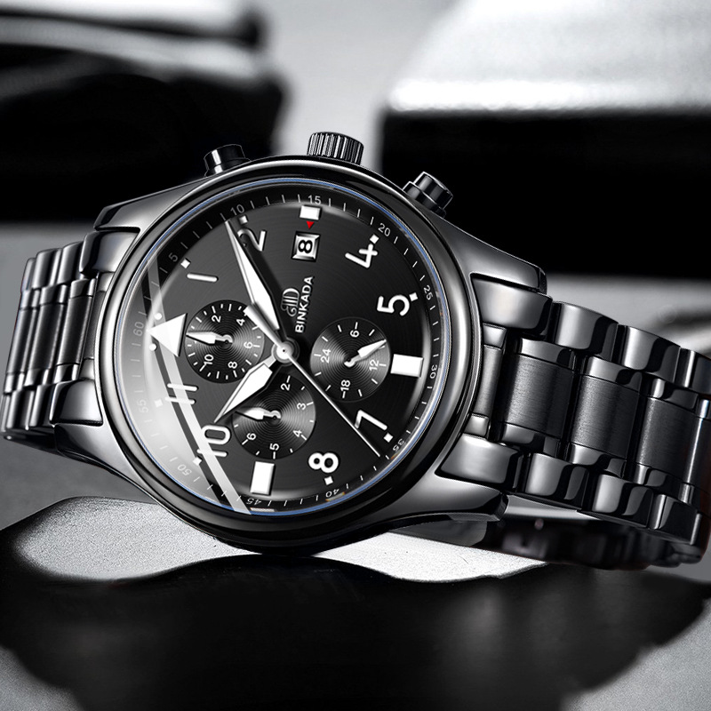 宾卡达手表男士多功能瑞士实心不锈钢陀飞轮全自动机械表 爆款