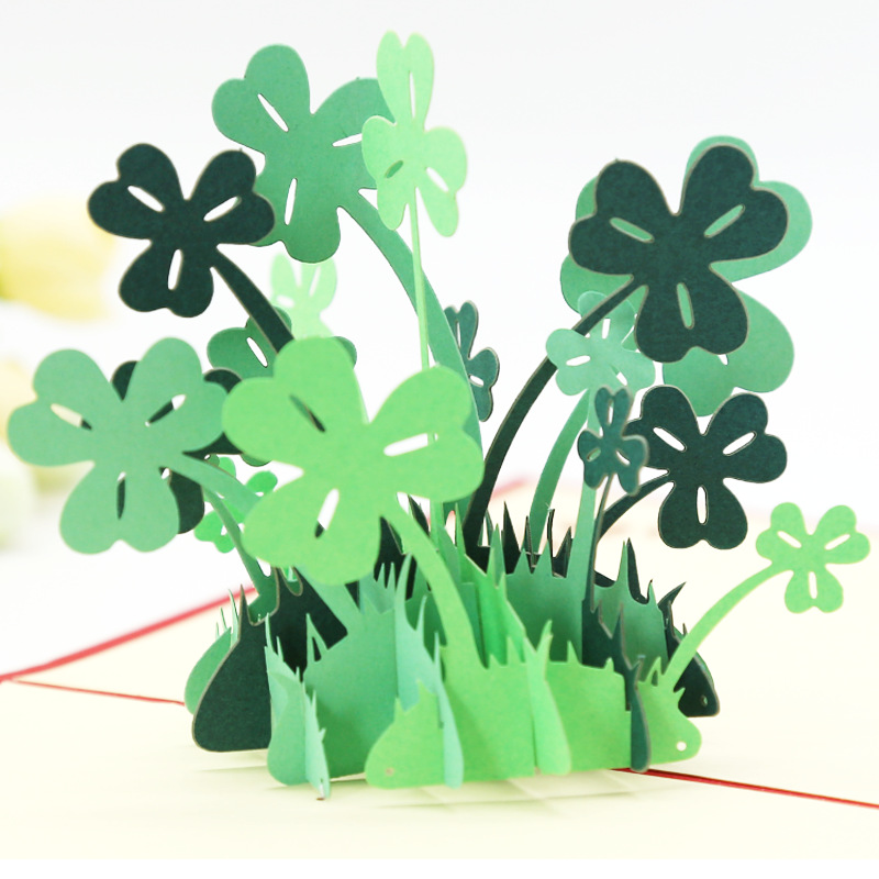 幸运四叶草3d立体贺卡创意纸雕镂空节日商务祝福卡片定制贺卡