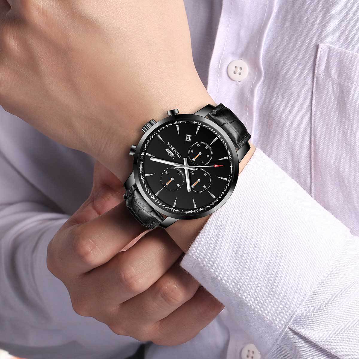 olmeca锗石保健磁疗能量手表多功能运动不锈钢蓝宝石男士手表