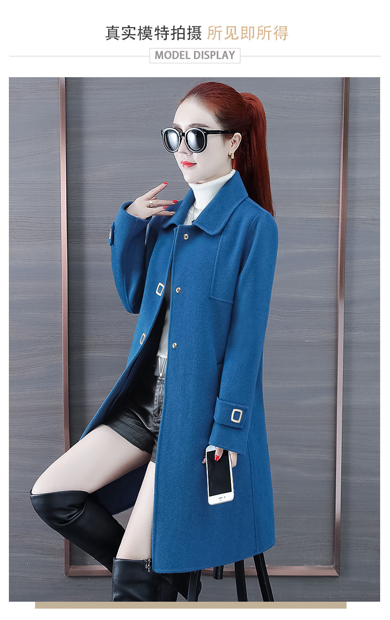 高端双面羊绒大衣女新款全羊毛中长款藏蓝色小个子修身双面呢