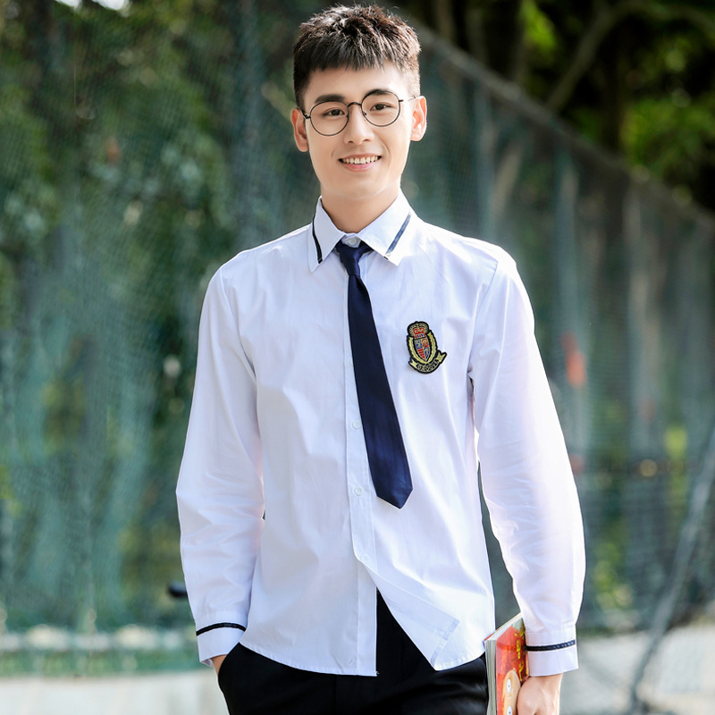 棉白衬衫男长袖黑边校服情侣装合唱表演服小清新jk制服毕业服