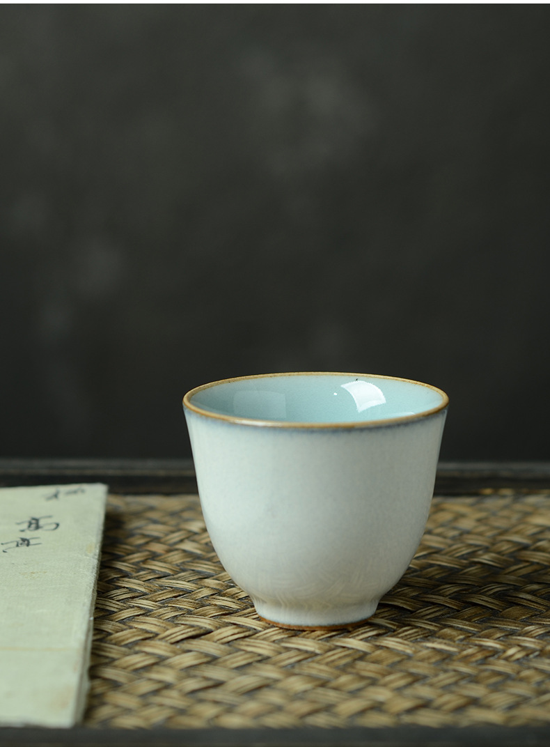 景德镇汝窑功夫茶茶杯纯手工主人杯开片可养冰裂釉品茗杯单杯茶碗