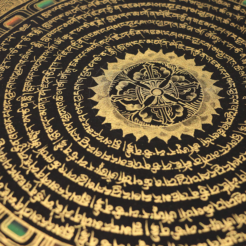 西藏唐卡佛堂挂画玄关客厅装饰画六字真言经文坛城纯手绘唐卡批发